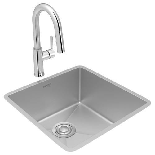 Elkay Crosstown 18 Gauge Stainless Steel 18-1/2" x 18-1/2" x 9", Single Bowl Undermount Sink & Faucet Kit with Drain - ECTRU17179TFCC