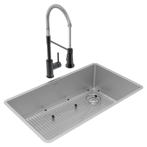 Elkay Crosstown 18 Gauge Stainless Steel 31-1/2" x 18-1/2" x 9", Single Bowl Undermount Sink & Faucet Kit with Bottom Grid & Drain - ECTRU30179RTFBC
