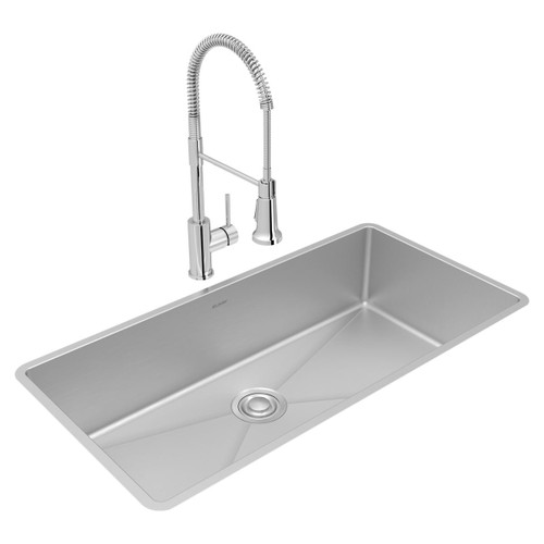 Elkay Crosstown 18 Gauge Stainless Steel 36-1/2" x 18-1/2" x 9", Single Bowl Undermount Sink & Faucet Kit with Drain - ECTRU35179TFCC