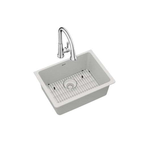 ELKAY  ELGU2522WH0FC Quartz Classic 24-5/8" x 18-1/2" x 9-1/2", Single Bowl Undermount Sink Kit with Faucet, - White