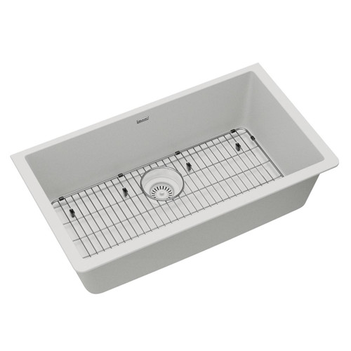 Elkay Quartz Classic 33" x 18-7/16" x 9-7/16", Single Bowl Undermount Sink Kit, White - ELGRU13322WH0C