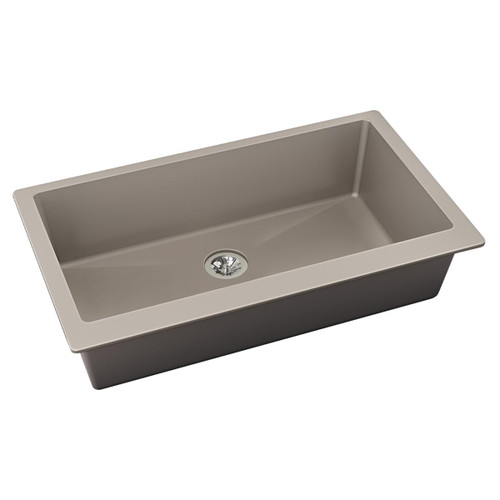 Elkay Quartz Luxe 35-7/8" x 19" x 9" Single Bowl Undermount Kitchen Sink with Perfect Drain, Silvermist - ELXRUP3620SM0