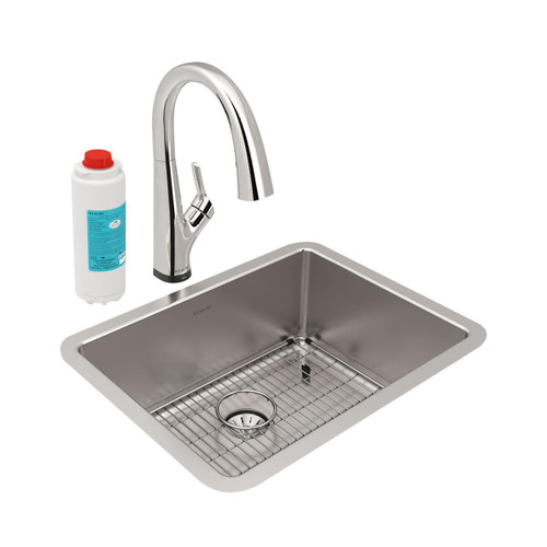 ELKAY ELUHH2115TPDFLC Lustertone Iconix 16 Gauge Stainless Steel 23-1/2" x 18-1/4" x 9" Single Bowl Undermount Sink Kit with Filtered Faucet with Perfect Drain