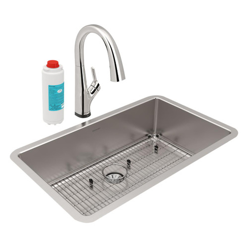 Elkay Lustertone Iconix 16 Gauge Stainless Steel 32-1/2 x 19-1/2" x 9" Single Bowl Undermount Sink Kit with Filtered Faucet with Perfect Drain - ELUHH3017TPDFLC