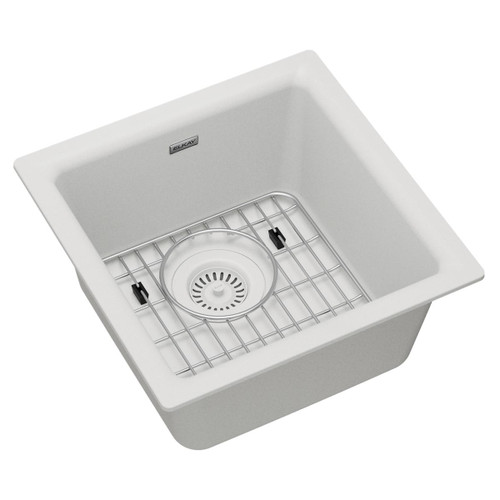 Elkay Quartz Classic 15-3/4" x 15-3/4" x 7-11/16", Single Bowl Undermount or Drop-in Bar Sink Kit, White - ELG1616WH0C