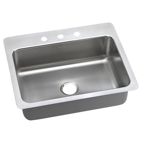ELKAY LSR27223 Lustertone Classic Stainless Steel 27" x 22" x 8", 3-Hole Single Bowl Undermount or Drop-in Sink