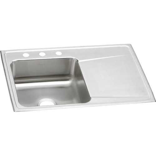 Elkay Lustertone Classic Stainless Steel 33" x 22" x 7-5/8", Single Bowl Drop-in Sink with Drainboard - ILR3322L3