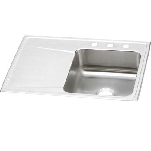 Elkay Lustertone Classic Stainless Steel 33" x 22" x 7-5/8", Single Bowl Drop-in Sink with Drainboard - ILR3322R2