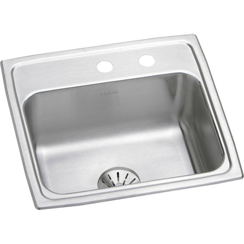 ELKAY LR1919PDMR2 Lustertone Classic Stainless Steel 19-1/2" x 19" x 7-1/2", MR2-Hole Single Bowl Drop-in Sink with Perfect Drain