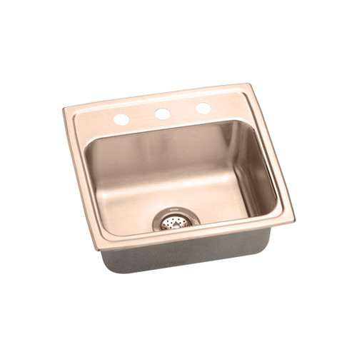 ELKAY  DLR1919103-CU CuVerro Antimicrobial Copper 19-1/2" x 19" x 10-1/8", 3-Hole Single Bowl Drop-in Sink