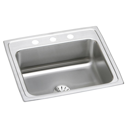 Elkay Lustertone Classic Stainless Steel 22" x 19-1/2" x 7-5/8", 0-Hole Single Bowl Drop-in Sink with Perfect Drain - LR2219PD0