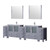 Lexora Volez 108 inch W Dark Grey Double Sink Vanity Cabinet with Side Cabinets, White Ceramic Top, 34 in Mirrors, and Faucet Set