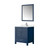 Lexora Jacques 30 in. W Navy Blue Bath Vanity Cabinet, White Quartz Top, Faucet Set, and 28 in. Mirror