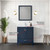 Lexora Jacques 30 in. W Navy Blue Bath Vanity Cabinet, White Quartz Top, Faucet Set, and 28 in. Mirror