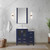 Lexora Volez 36 inch W Navy Blue Vanity Cabinet with Side Cabinet, and White Ceramic Top
