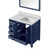 Lexora Jacques 36 in. W Right Offset Navy Blue Bath Vanity Cabinet, Cultured Marble Top, and 34 in. Mirror
