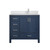 Lexora Jacques 36 in. W Right Offset Navy Blue Bath Vanity Cabinet, White Quartz Top, and Faucet Set