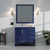 Lexora Jacques 36 in. W Left Offset Navy Blue Bath Vanity Cabinet, White Quartz Top, and Faucet Set