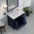 Lexora Jacques 36 in. W Left Offset Navy Blue Bath Vanity Cabinet, Carrara Marble Top, and Faucet Set