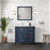 Lexora Jacques 36 in. W Left Offset Navy Blue Bath Vanity Cabinet, Cultured Marble Top, Faucet Set, and 34 in. Mirror