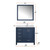 Lexora Jacques 36 in. W Right Offset Navy Blue Bath Vanity Cabinet, Cultured Marble Top, Faucet Set, and 34 in. Mirror