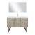 Lexora Lancy 48 inch W x 20 in D Rustic Acacia Bath Vanity Cabinet, White Quartz Top, Rose Gold Faucet Set and 43 in Mirror