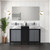 Lexora Zilara 55 inch W Black and Grey Double Sink Vanity Cabinet, Castle Grey Marble Top, Gun Metal Faucet Set and 53 in Mirror