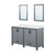 Lexora LVZV60DB210 Ziva 60 inch W Dark Grey Double Sink Vanity Cabinet, White Quartz Top and 22 in Mirrors
