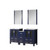 Lexora LV341860SEESM22 Volez 60 inch W Navy Blue Double Sink Vanity Cabinet with Side Cabinet, White Ceramic Top, and 22 in Mirrors