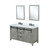 Lexora Marsyas 60 inch W Ash Grey Double Sink Vanity Cabinet, Cultured Marble Countertop, Faucet Set and 24 in Mirrors