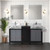 Lexora LZ342260DLISM28FMC Zilara 60 inch W Black and Grey Double Sink Vanity Cabinet, Castle Grey Marble Top, Chrome Faucet Set and 28 in Mirrors