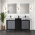 Lexora LZ342260DLISM28FCM Zilara 60 inch W Black and Grey Double Sink Vanity Cabinet, Castle Grey Marble Top, Matte Black Faucet Set and 28 in Mirrors