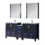 Lexora Volez 72 inch W Navy Blue Double Sink Vanity Cabinet with Side Cabinets, Faucet Set, White Ceramic Top, and 28 in Mirrors