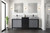 Lexora Zilara 72 inch W Black and Grey Double Sink Vanity Cabinet, Castle Grey Marble Top and 28 in Mirrors
