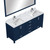 Lexora LJ342272DEDSM70F Jacques 72 in. W Navy Blue Double Sink Vanity Cabinet, Carrara Marble Top, Faucet Set, and 28 in. Mirror