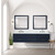 Lexora Castor 80 inch W Blue Double Sink Wall Hung Vanity Cabinet and Carrara Marble Top