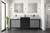 Lexora LZ342280DLISFCM Zilara 80 inch W Black and Grey Double Sink Vanity Cabinet, Castle Grey Marble Top and Matte Black Faucet Set