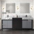 Lexora LZ342280DLISM30FCM Zilara 80 inch W Black and Grey Double Sink Vanity Cabinet, Castle Grey Marble Top, Matte Black Faucet Set and 30 in Mirrors