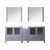 Lexora Volez 84 inch W Dark Grey Double Sink Vanity Cabinet with Side Cabinet, White Ceramic Top, and 34 in Mirrors