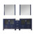 Lexora Volez 84 inch W Navy Blue Double Sink Vanity Cabinet with Side Cabinet, White Ceramic Top, and 34 in Mirrors