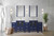 Lexora Volez 84 inch W Navy Blue Double Sink Vanity Cabinet with Side Cabinet, White Ceramic Top, and Faucet Set