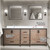 Lexora Ziva 84 inch W Rustic Barnwood Double Sink Vanity Cabinet, White Quartz Top, Faucet Set and 34 in Mirrors