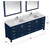 Lexora Jacques 84 in. W Navy Blue Double Sink Vanity Cabinet, White Quartz Top, Faucet Set, and 34 in. Mirrors