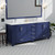 Lexora Jacques 84 in. W Navy Blue Bath Vanity Cabinet, Cultured Marble Top, Faucet Set, and 34 in. Mirror
