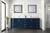 Lexora LJ342284DEDSM34F Jacques 84 in. W Navy Blue Double Sink Vanity Cabinet, Carrara Marble Top, Faucet Set, and 34 in. Mirrors