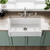 Whitehaus 33" Reversible Single Bowl Fireclay Kitchen Sink with Grid: Three Edge Frame, Plain Front Apron - White - WHRP3318-W