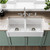 Whitehaus 36" Reversible Double Bowl Fireclay Kitchen Sink with Grid Set: Three Edge Frame, Plain Front Apron - White - WHRPDB3618-W