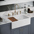 Whitehaus 30" Reversible Single Bowl Fireclay Sink Set with a Smooth Front Apron, Walnut Wood Cutting Board and Stainless Steel Grid - White - WHLW3019