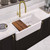 Whitehaus 33" Reversible Single Bowl Fireclay Sink Set with a Smooth Front Apron, Walnut Wood Cutting Board and Stainless Steel Grid - White - WHLW3319