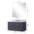 Lexora Castor 36 inch W Blue Single Bath Wall Hung Vanity Cabinet Carrara Marble Countertop, 34 in Mirror and Faucet Set - LVC36SE111